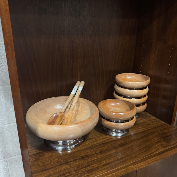 Vintage Hellerware Wooden Salad Bowl Set - 9 piece