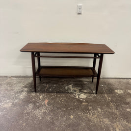 Bassett Walnut & Rattan Console Table — Professionally Refinished