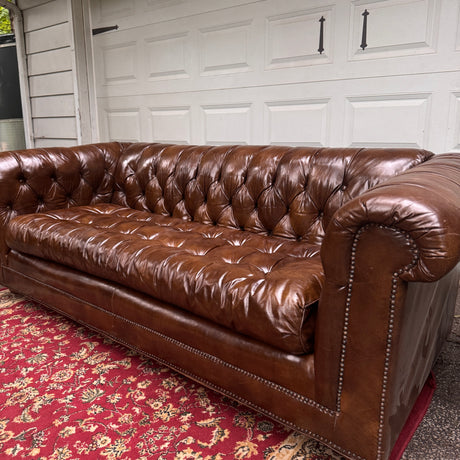 Vintage Genuine Leather English Club Sofa — Button Tufted | Ralph Lauren Style