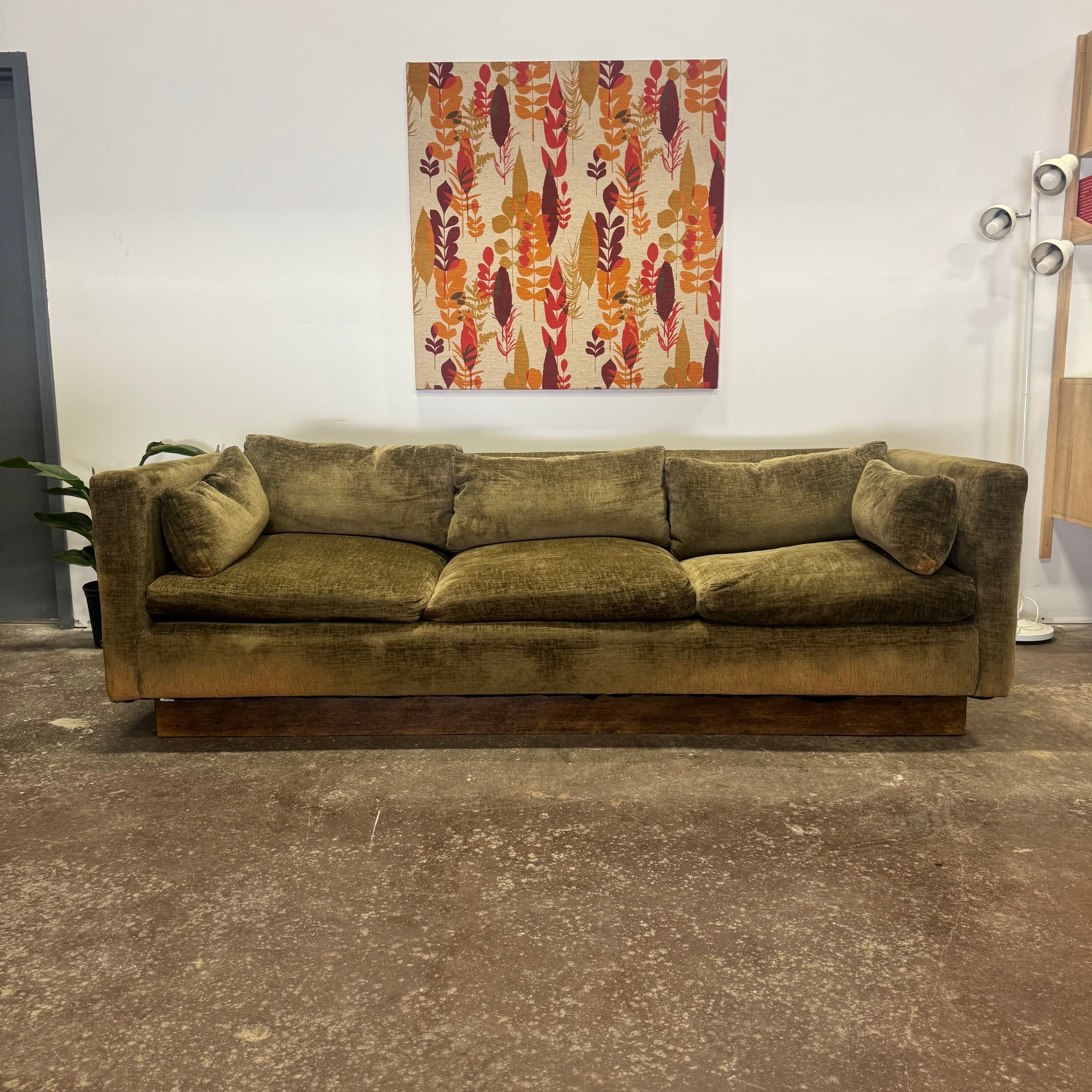 Sleigh Lounge Sofa - Olive Upholstery w/ down pillows
