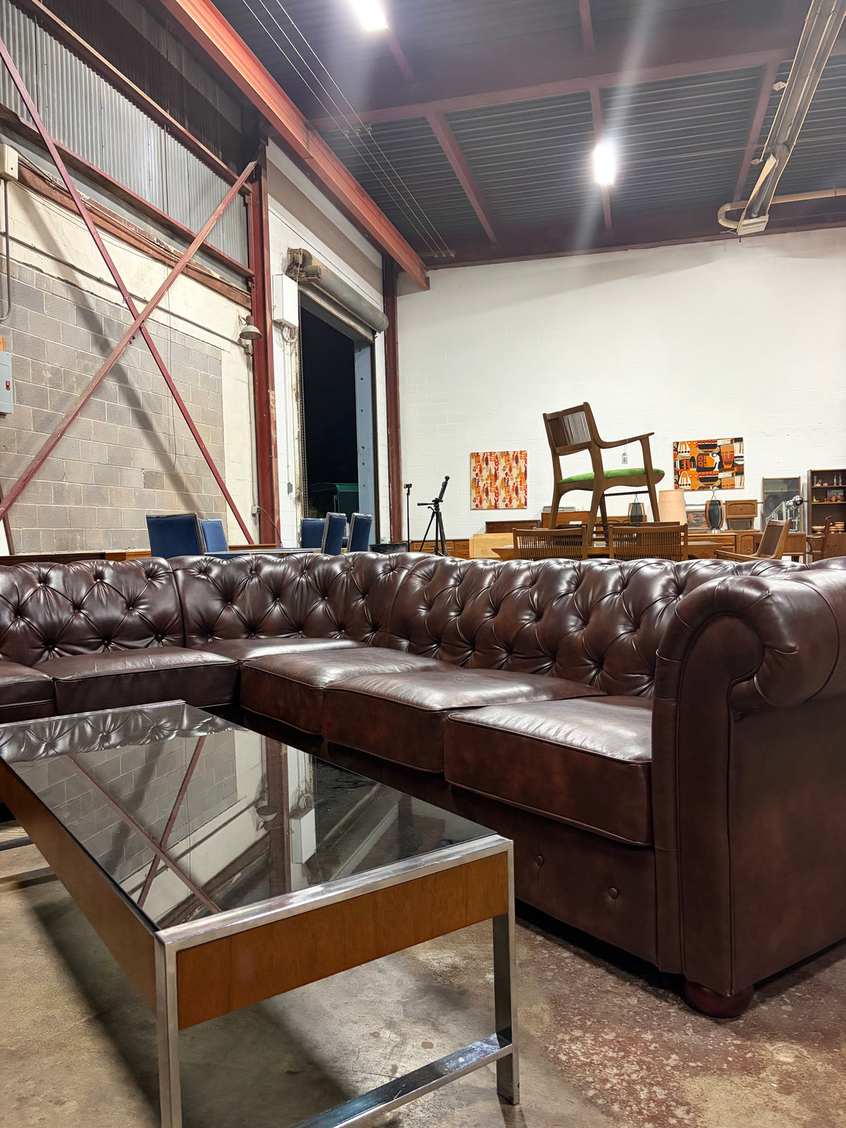 Oversized Brown Leather Chesterfield Modular Sectional Sofa