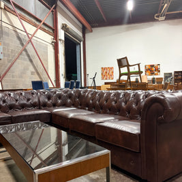 Oversized Brown Leather Chesterfield Modular Sectional Sofa