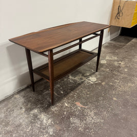 Bassett Walnut & Rattan Console Table — Professionally Refinished