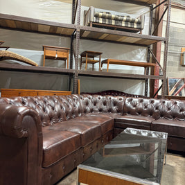 Oversized Brown Leather Chesterfield Modular Sectional Sofa