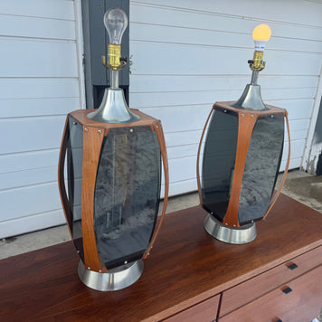 Vintage Midcentury Modern Lawrin Bent Walnut & Plexiglass Table Lamps ✨
