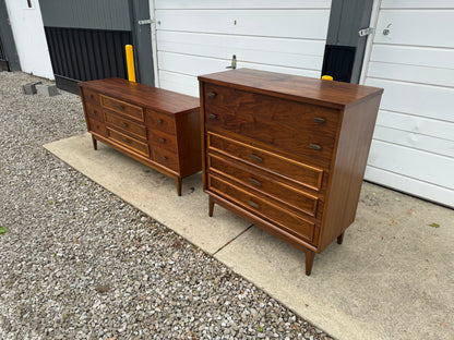 Lenior House – Refinished Midcentury Dresser Set with Mirror (Lowboy + Highboy) ✨