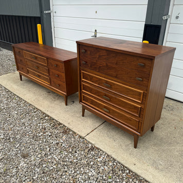 Lenior House – Refinished Midcentury Dresser Set with Mirror (Lowboy + Highboy) ✨