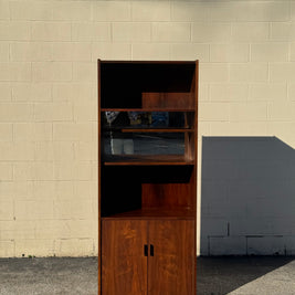 Midcentury Walnut Bookcase — Staggered Shelving & Cabinet Base