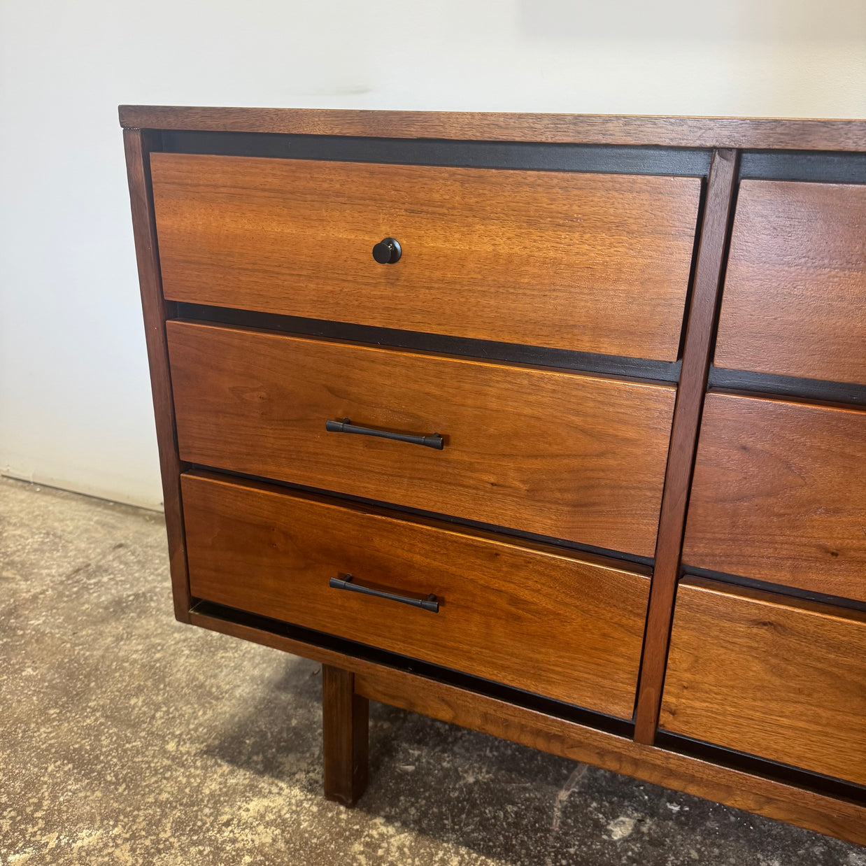 Midcentury Walnut Nine Drawer Dresser
