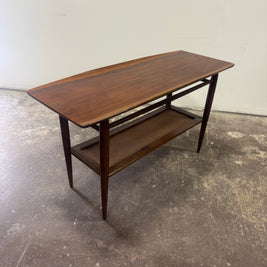Bassett Walnut & Rattan Console Table — Professionally Refinished