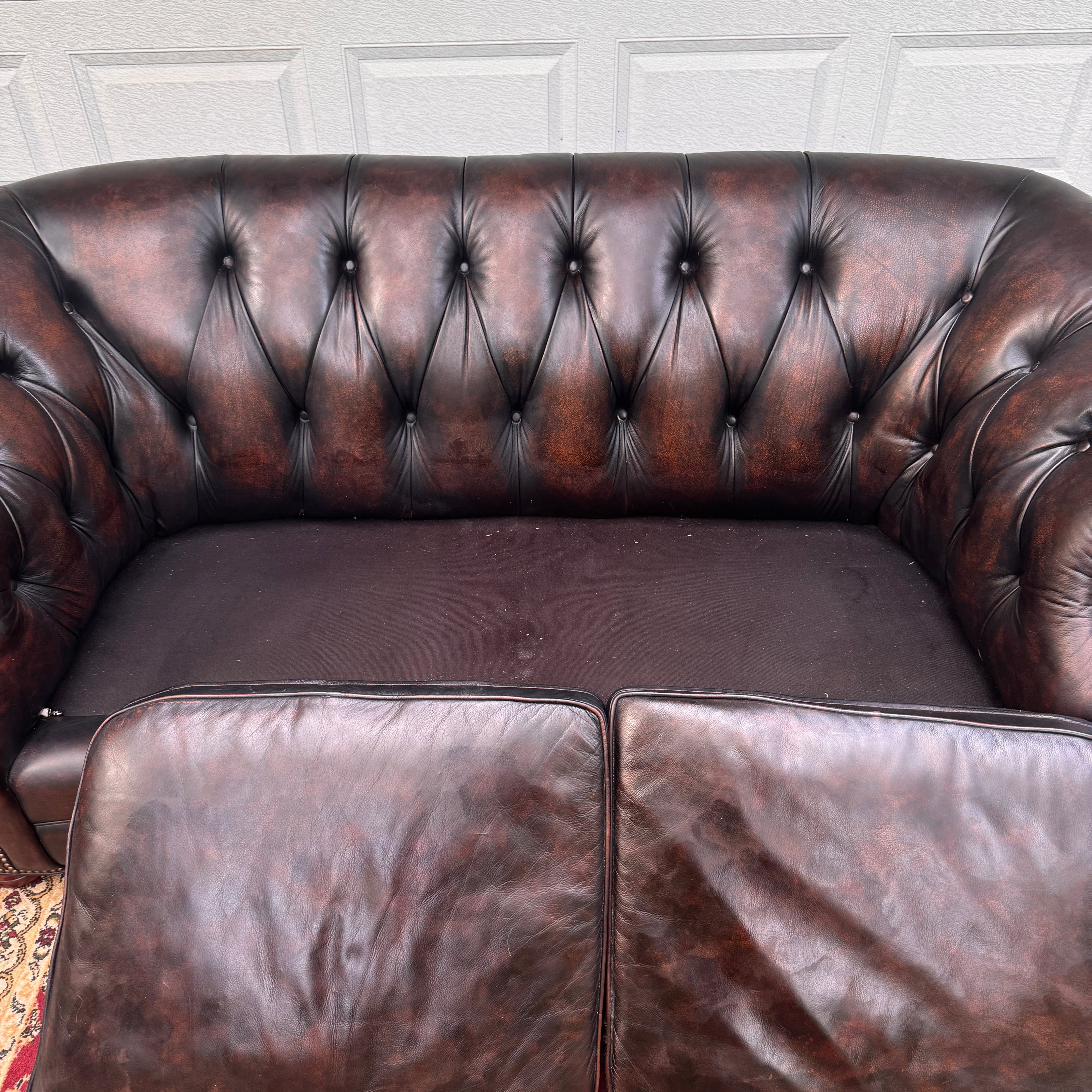 High-End Brown Leather Chesterfield Sofa — English Club | Professionally Restored