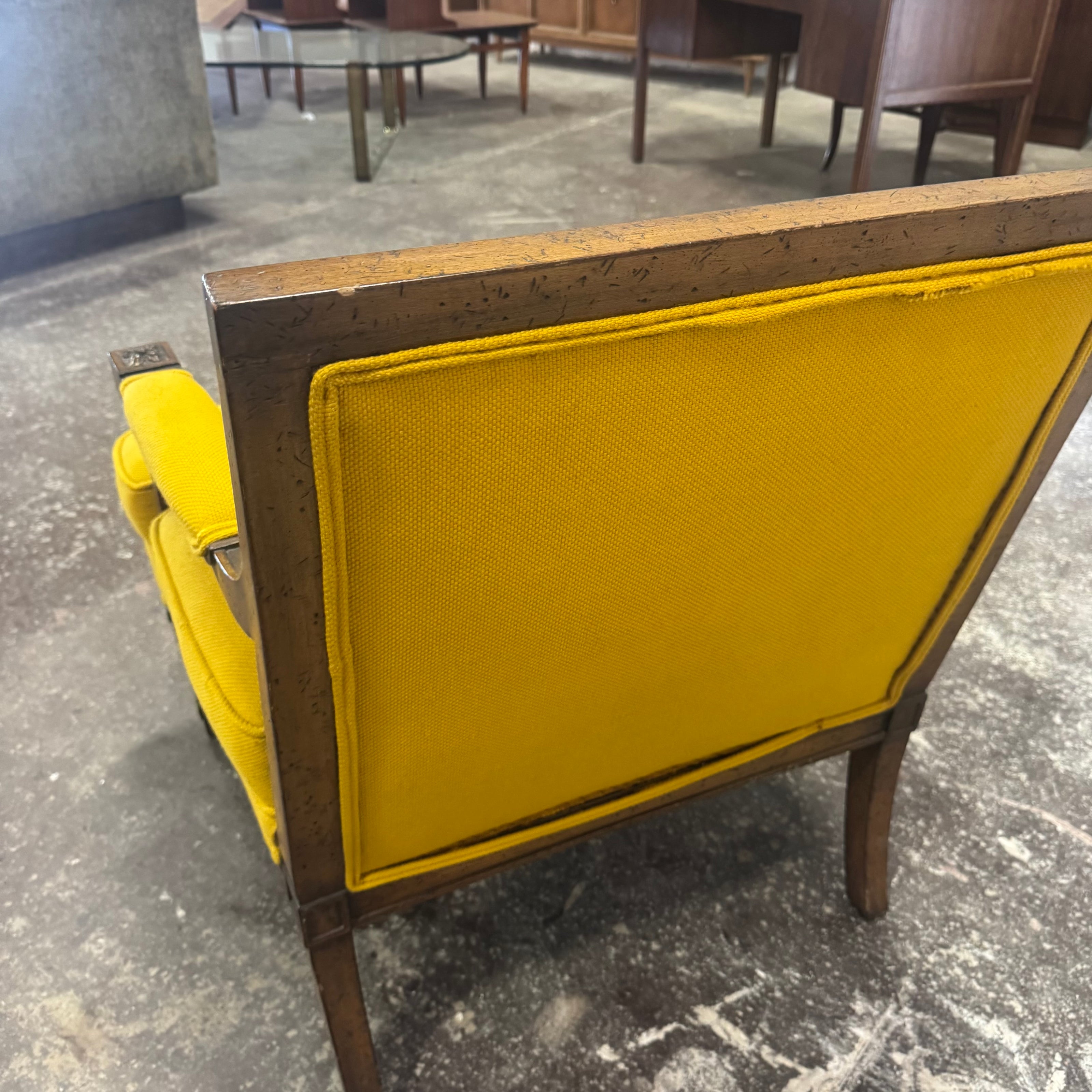 Antique Yellow Upholstered Accent Chair — Traditional Style