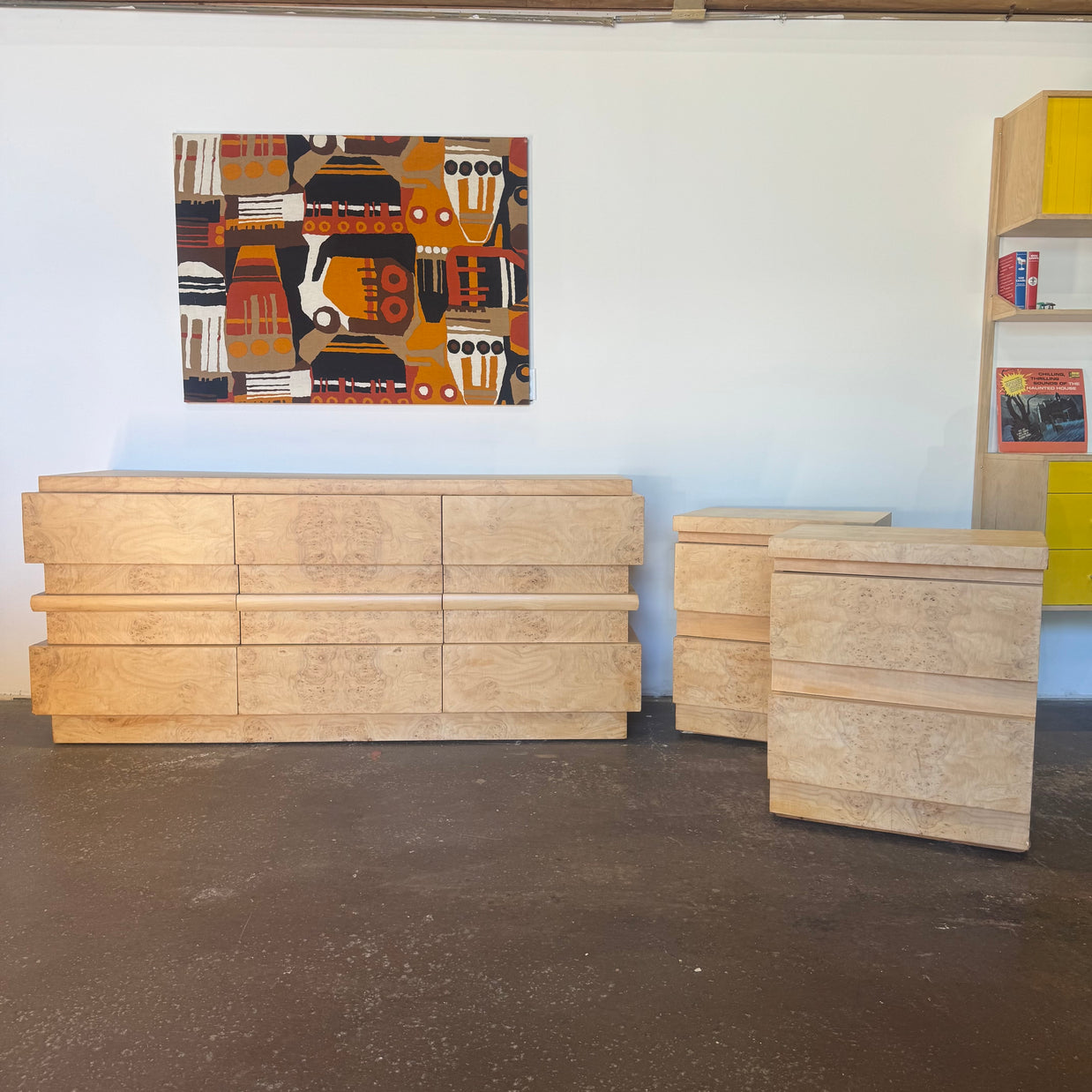 Brutalist Burl Nine Drawer Dresser