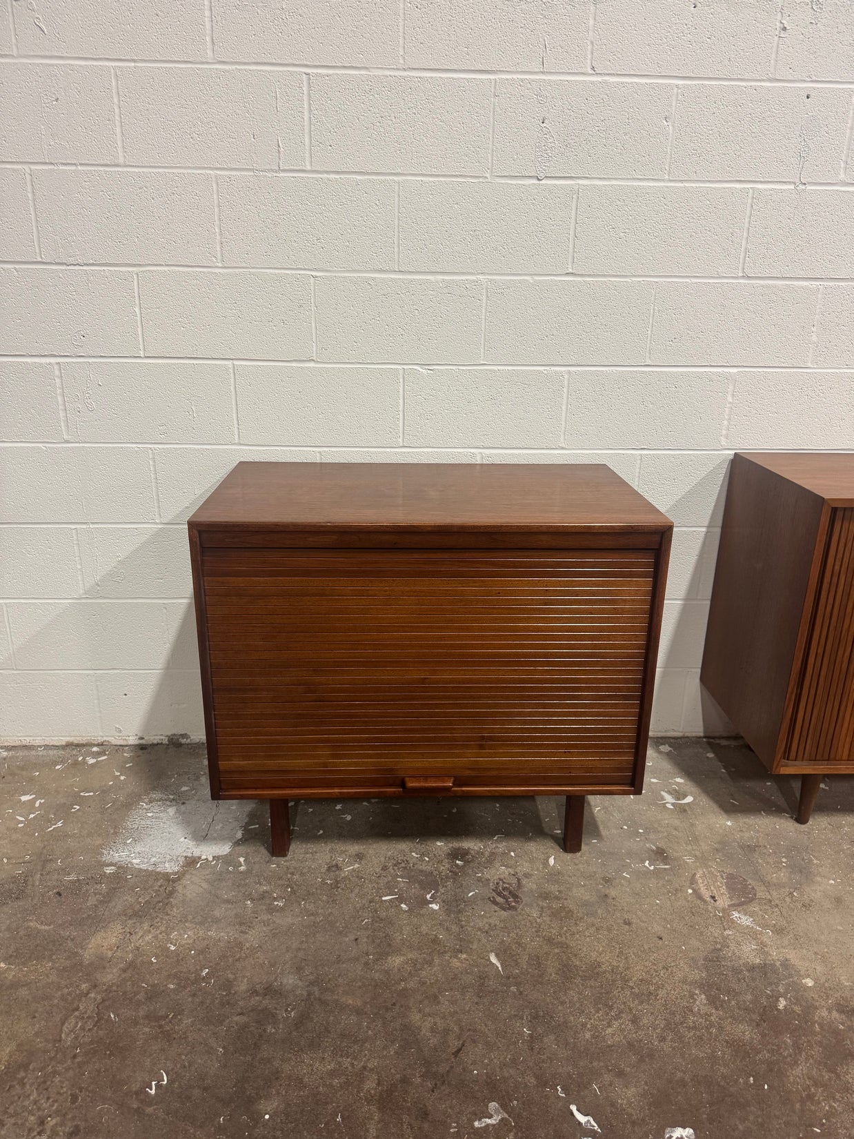 Jens Risom Walnut Tambour Door Bar Cabinet — Professionally Restored