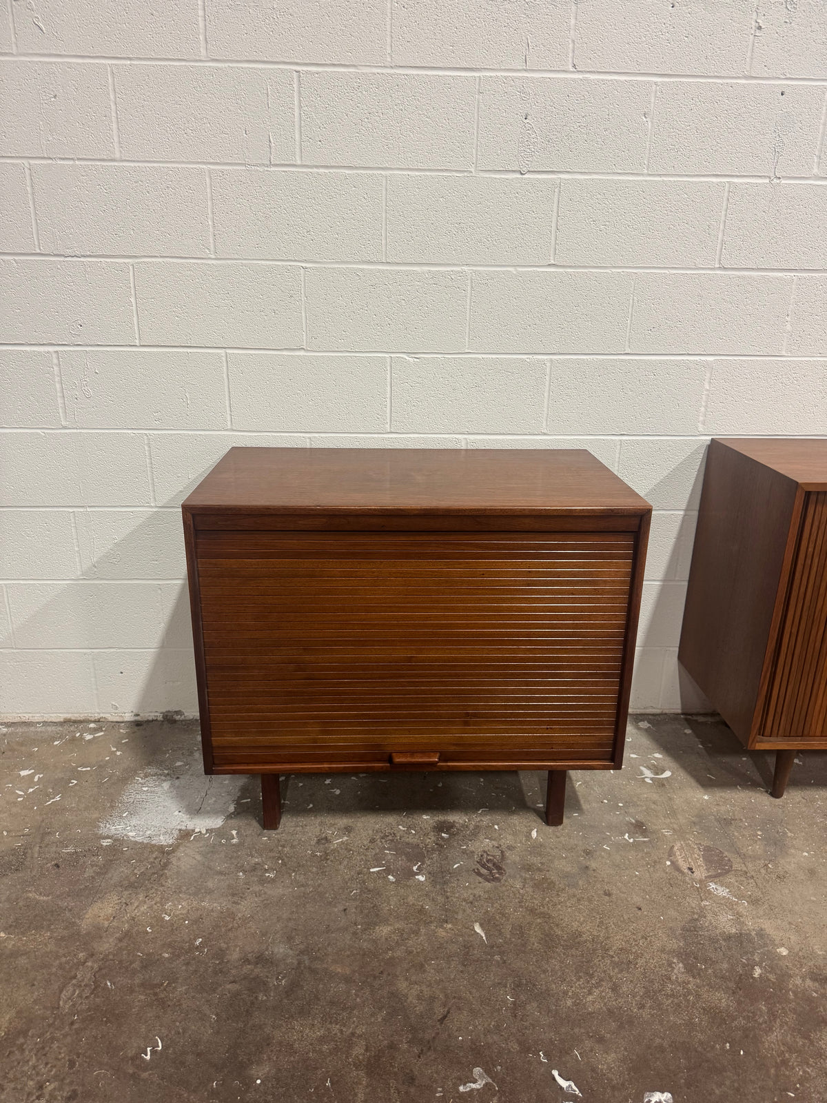 Jens Risom Walnut Tambour Door Bar Cabinet — Professionally Restored