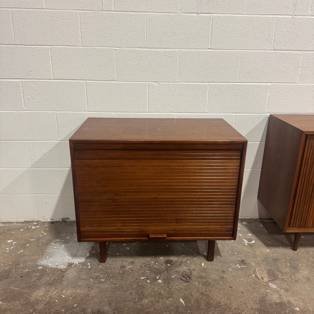 Jens Risom Walnut Tambour Door Bar Cabinet — Professionally Restored