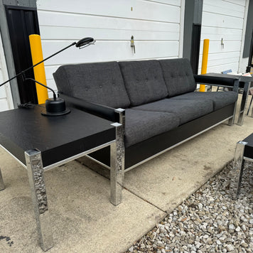 Black Midcentury Couch with Three Matching End Tables – Newly Upholstered