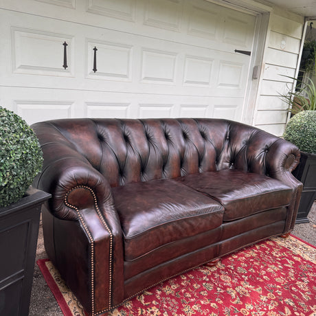 High-End Brown Leather Chesterfield Sofa — English Club | Professionally Restored