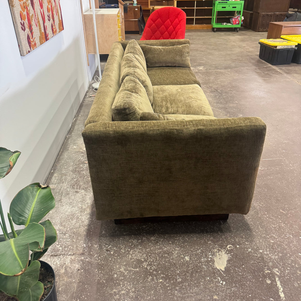 Sleigh Lounge Sofa - Olive Upholstery w/ down pillows