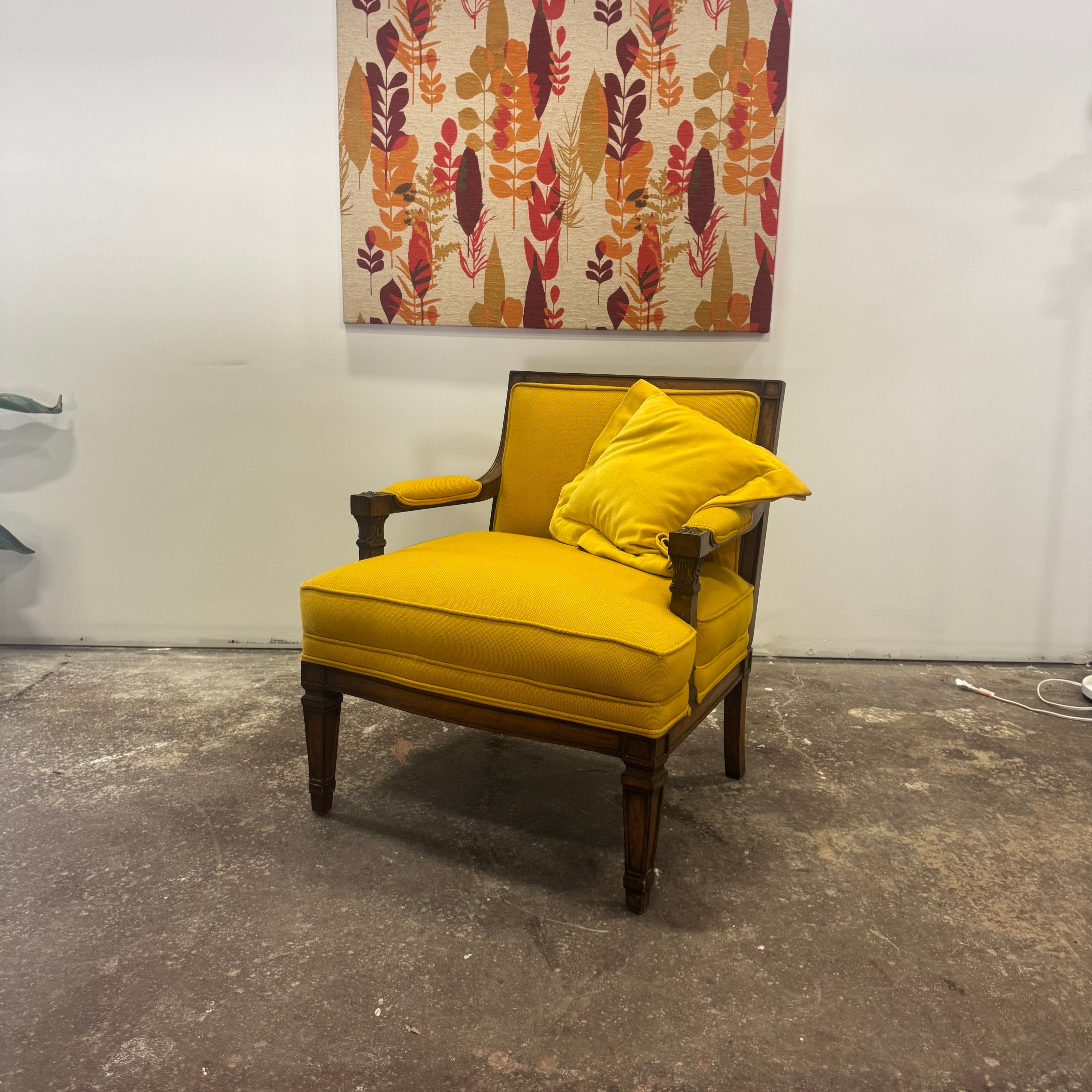 Antique Yellow Upholstered Accent Chair — Traditional Style