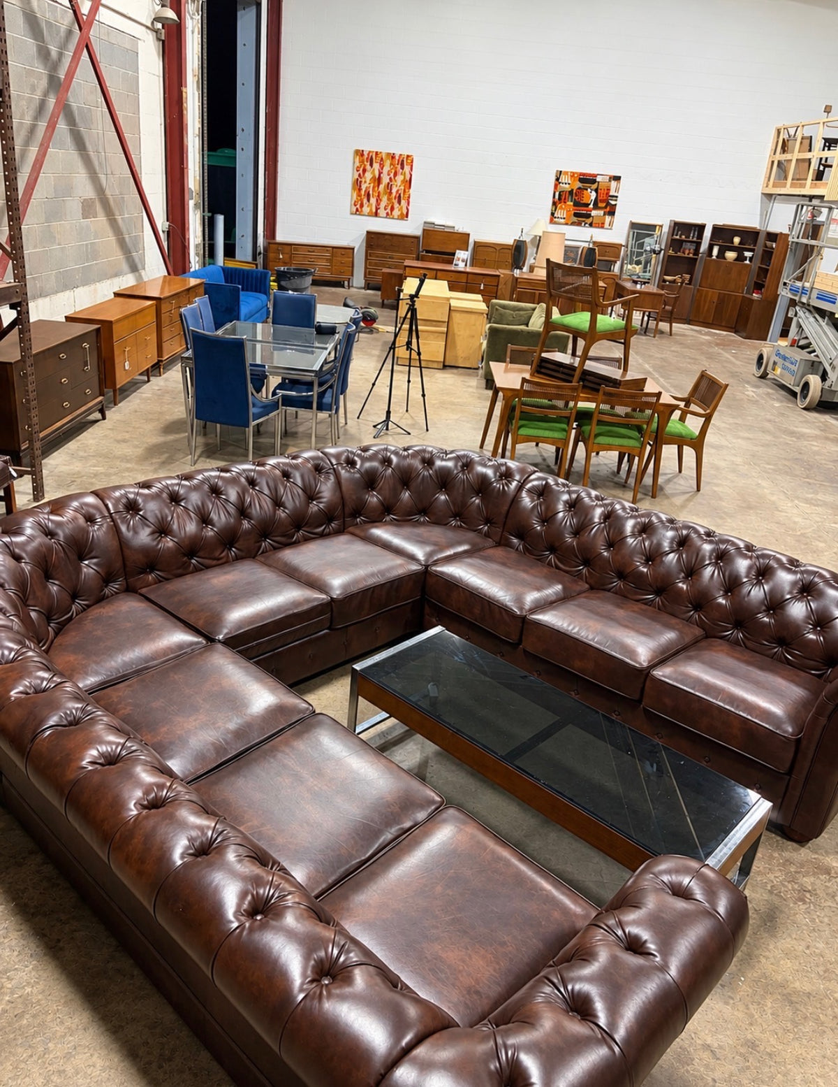 Oversized Brown Leather Chesterfield Modular Sectional Sofa