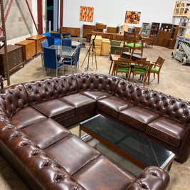 Oversized Brown Leather Chesterfield Modular Sectional Sofa