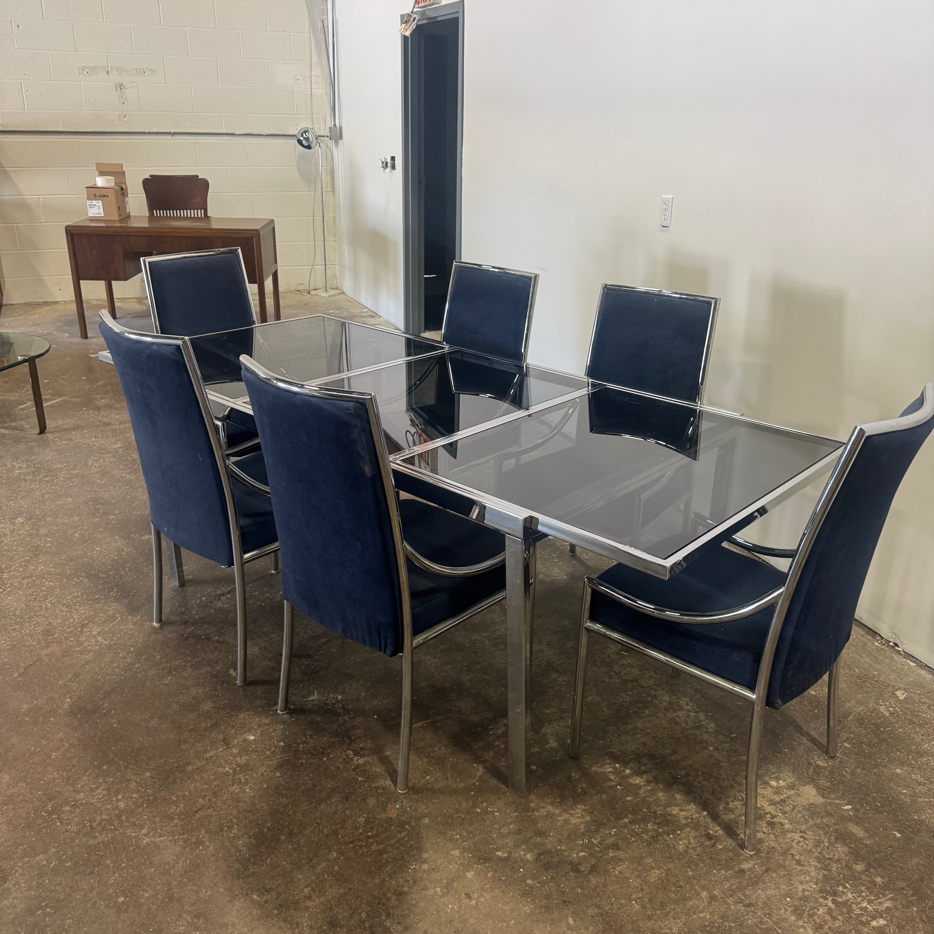 Milo Baughman Style Chrome Dining Set