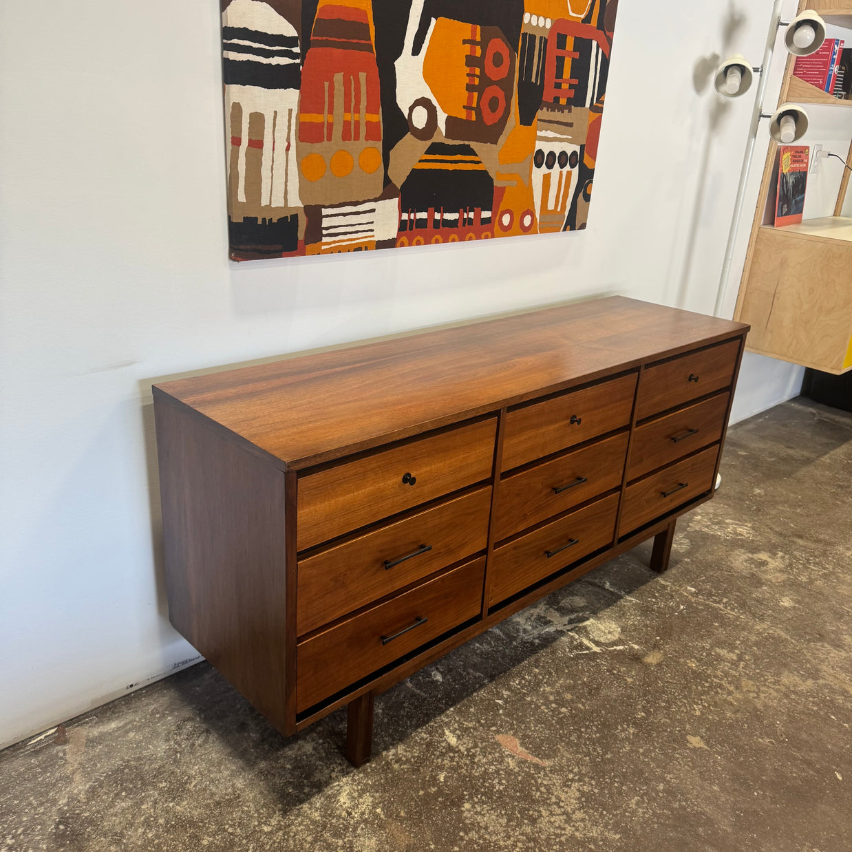 Midcentury Walnut Nine Drawer Dresser