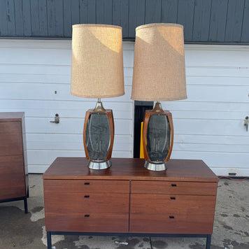 Vintage Midcentury Modern Lawrin Bent Walnut & Plexiglass Table Lamps ✨