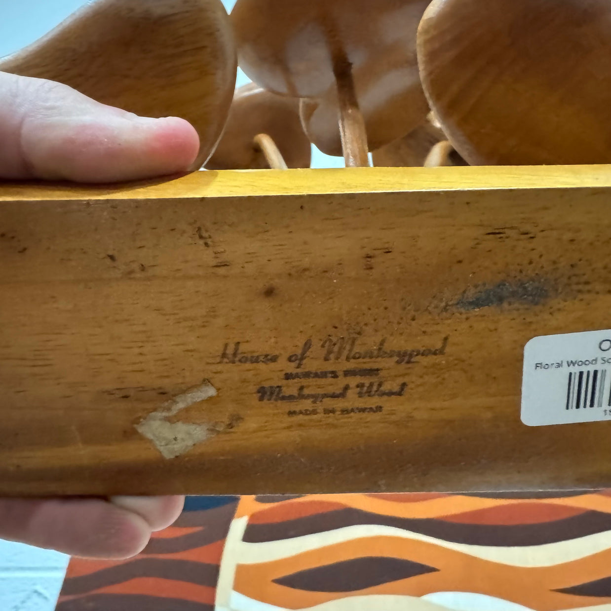 Vintage Hawaiian Floral Wood Carving