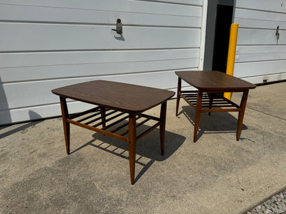 Lane Furniture Company – Pair of Formica Top End Tables with Spoked Bottom (30” L x 20” W x 19” T)