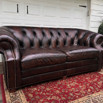 High-End Brown Leather Chesterfield Sofa — English Club | Professionally Restored