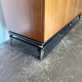 Vintage MCM Hollywood Regency Mahogany Credenza — Black Iron & Brass Base