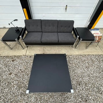 Black Midcentury Couch with Three Matching End Tables – Newly Upholstered