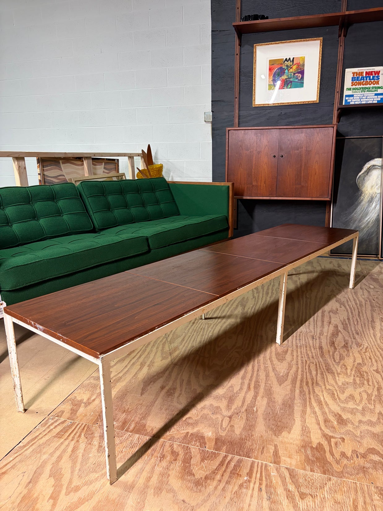 Knoll Associates T-Bar Walnut Coffee Table — Original Label | 80.5”