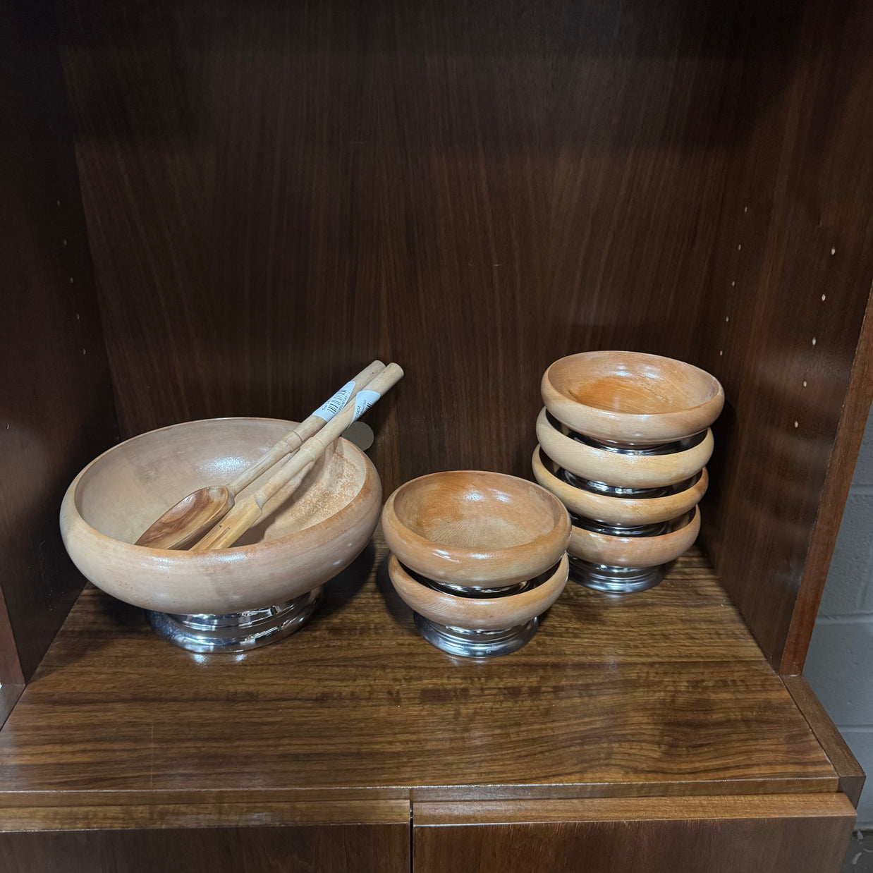 Vintage Hellerware Wooden Salad Bowl Set - 9 piece