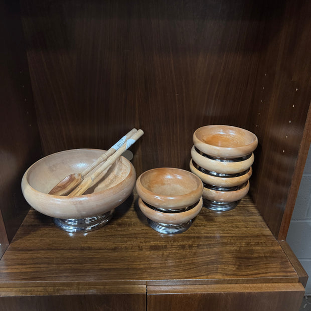Vintage Hellerware Wooden Salad Bowl Set - 9 piece