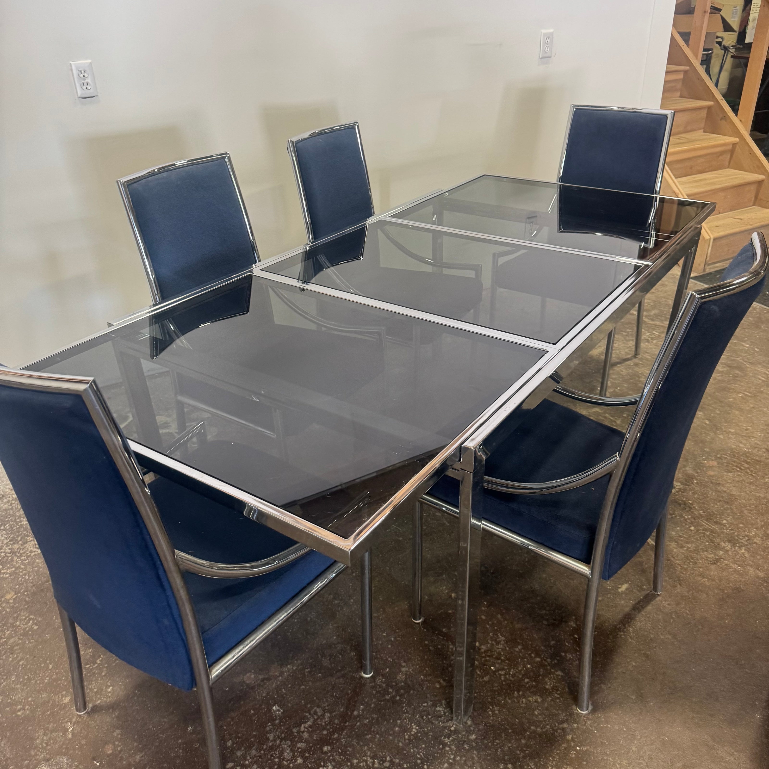 Milo Baughman Style Chrome Dining Set