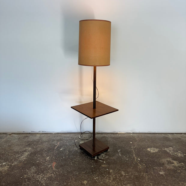 Midcentury Walnut Floor Lamp with Integrated Side Table