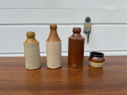 Vintage Clay Beer & Medicine Bottle Collection – Three Bottles + One Bowl 🏺✨