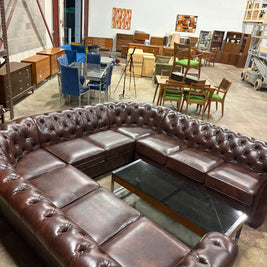 Oversized Brown Leather Chesterfield Modular Sectional Sofa