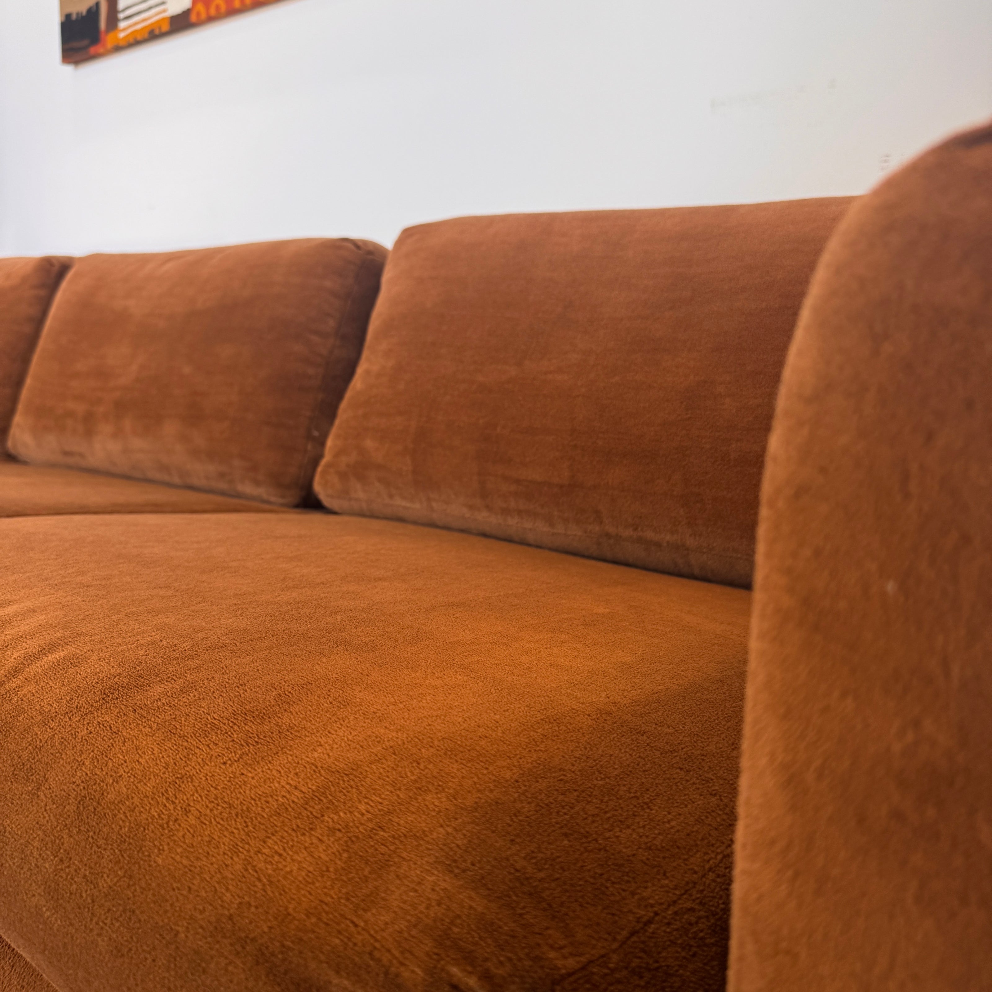 Vintage 1970s MCM Low Profile Sofa — Original Wood Base | New Foam