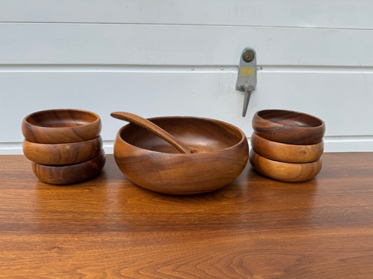 Vintage Teak/Walnut Salad Bowl Set