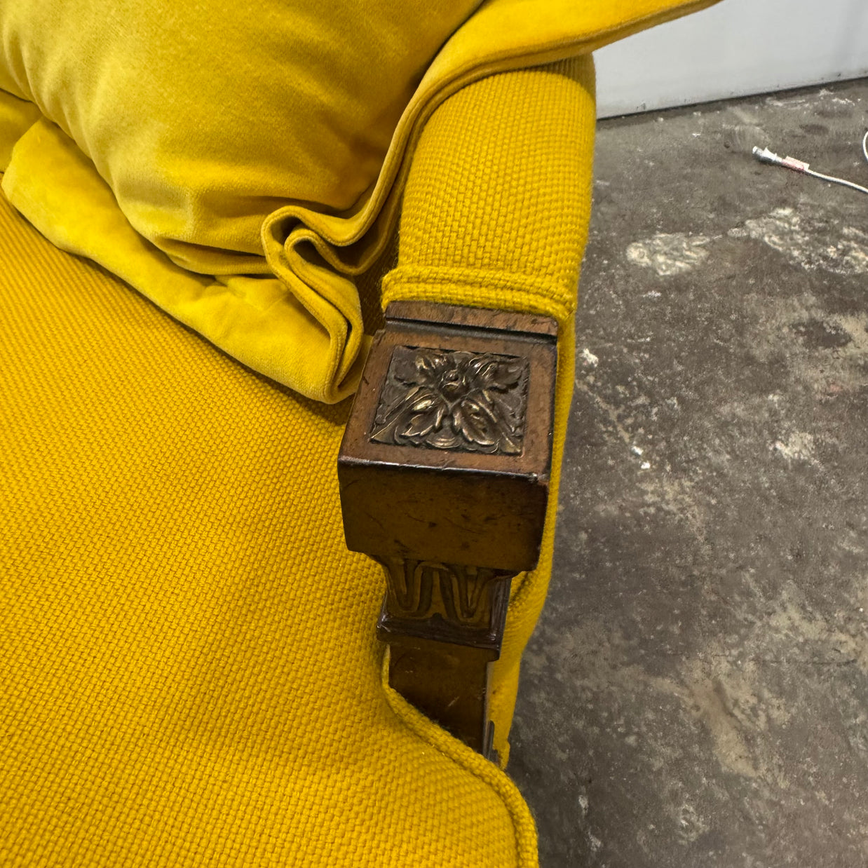 Antique Yellow Upholstered Accent Chair — Traditional Style