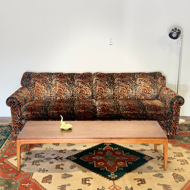1960s Midcentury Geometric Sofa — Original Aztec Velvet Upholstery
