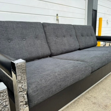 Black Midcentury Couch with Three Matching End Tables – Newly Upholstered