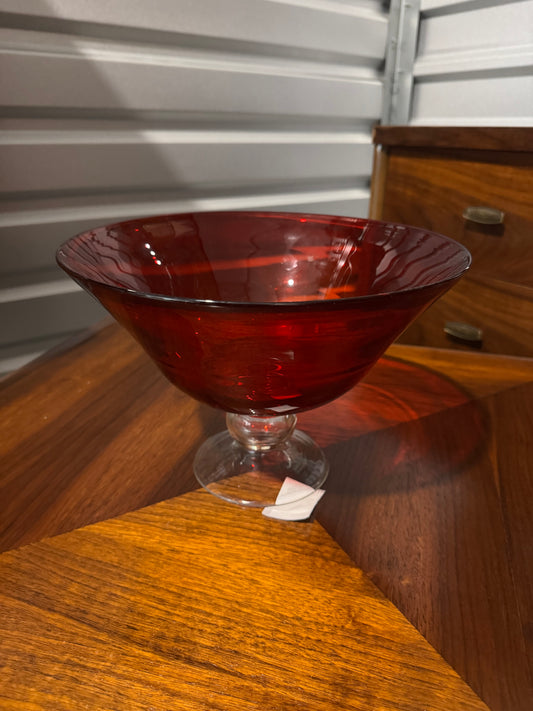 Vintage Red Glass Fruit Bowl