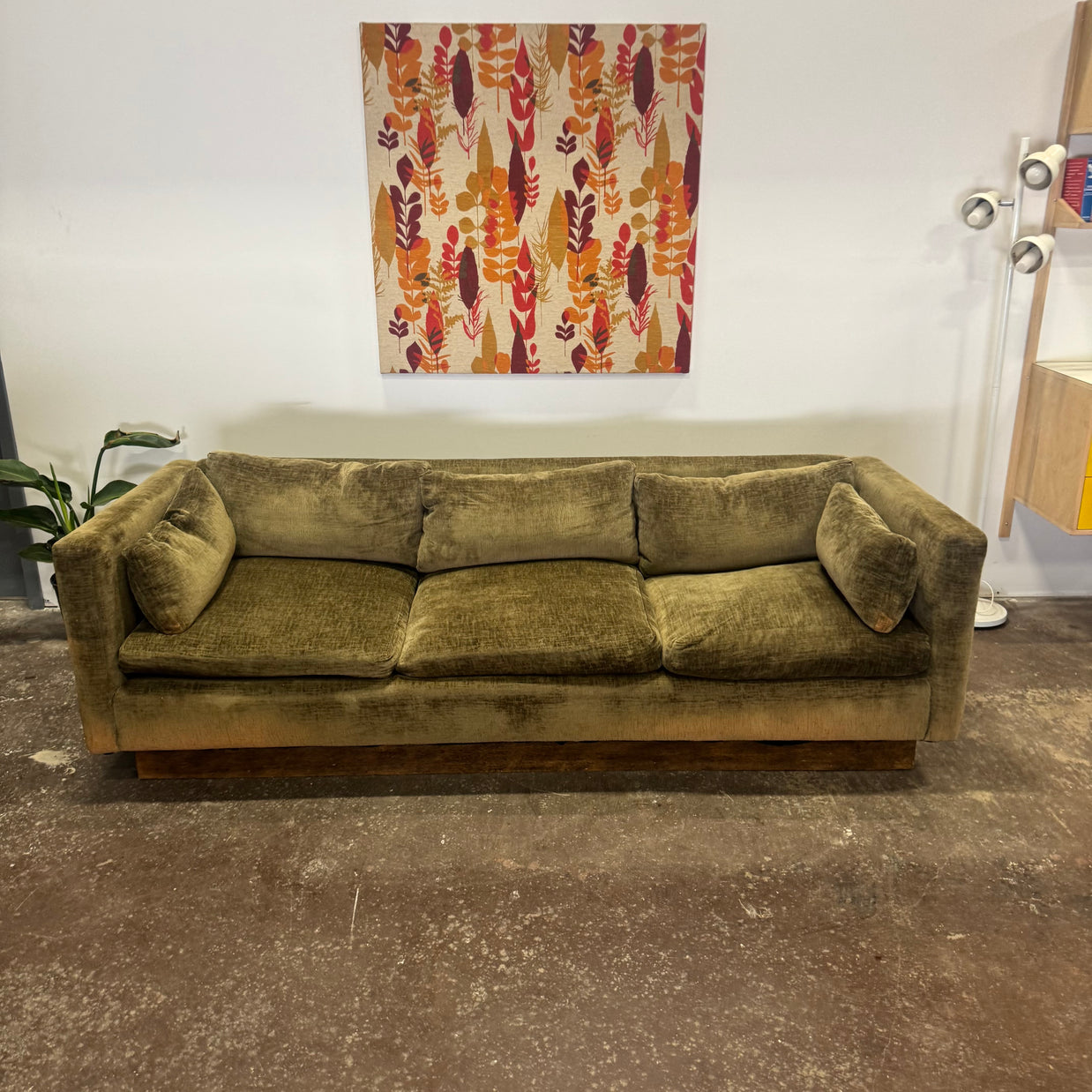 Sleigh Lounge Sofa - Olive Upholstery w/ down pillows