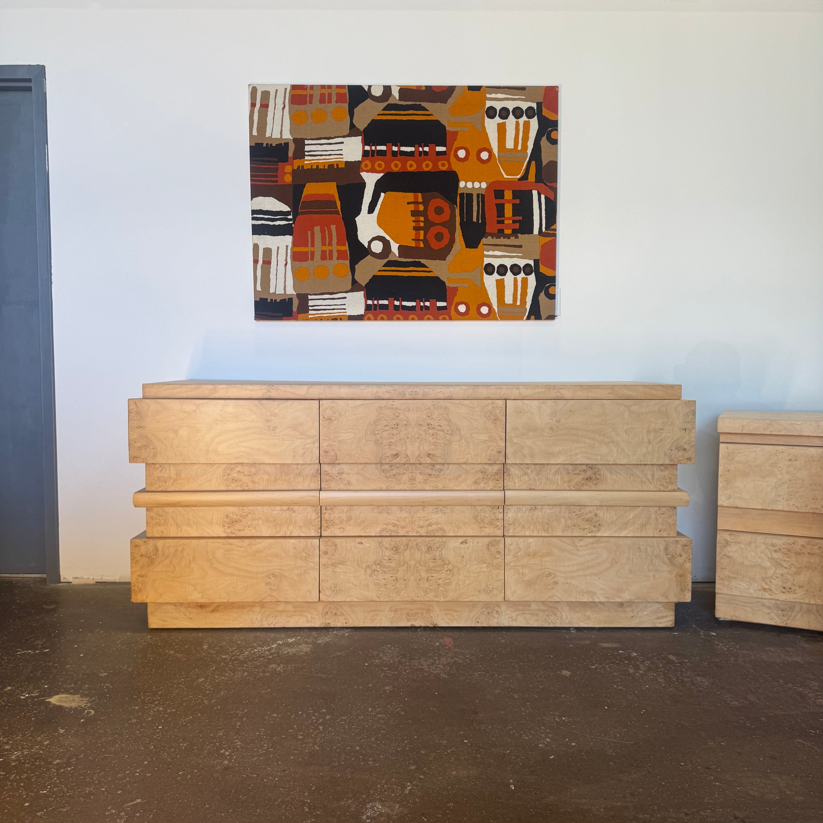 Brutalist Burl Nine Drawer Dresser
