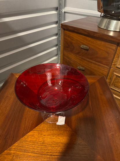 Vintage Red Glass Fruit Bowl